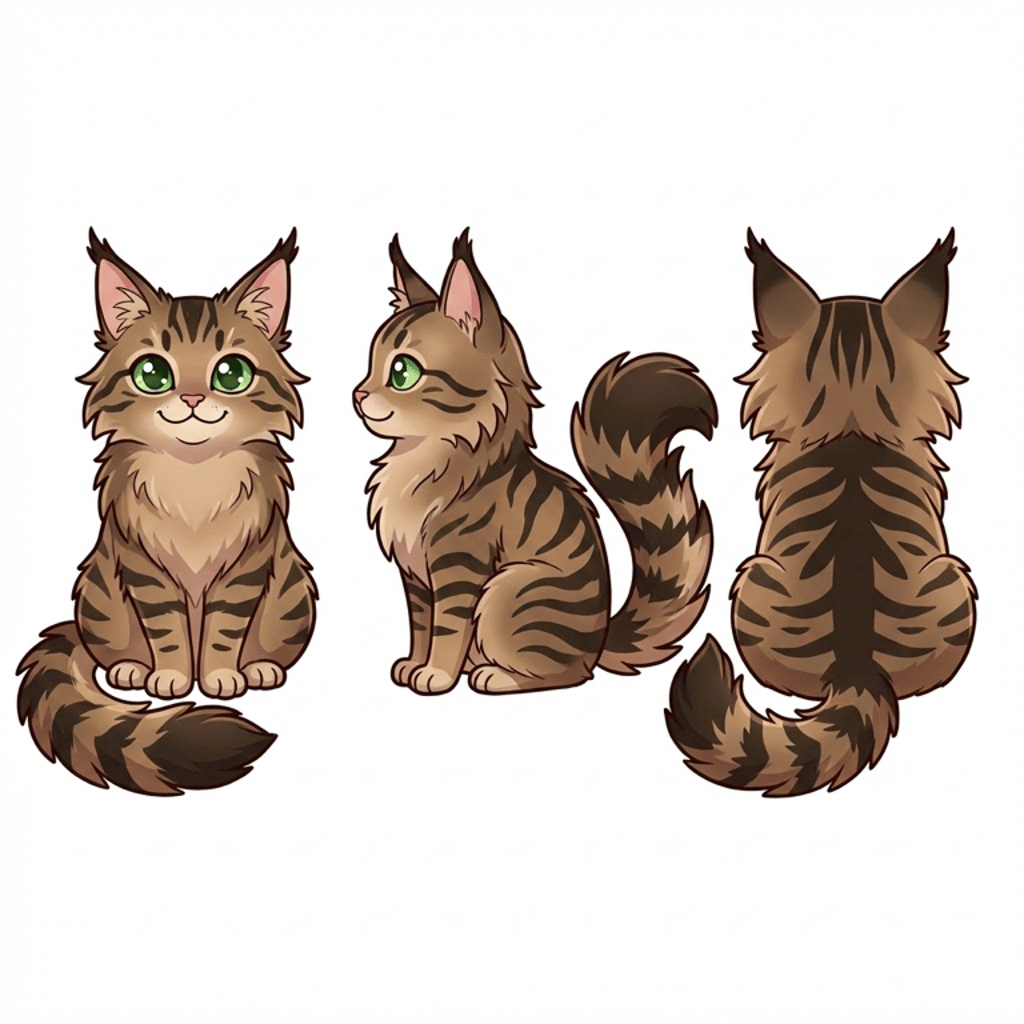 Mochi's triview reference — front, three-quarter, and profile views for maximum emoji accuracy